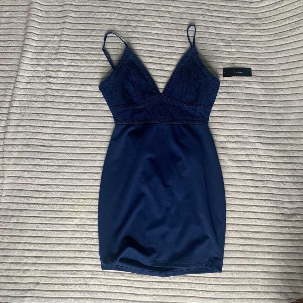 Lulus formal dress with lace on the top, spaghetti strap, royal blue